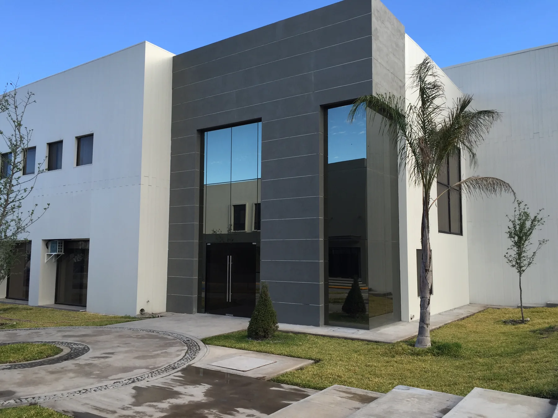 Building entrance with glass frontage