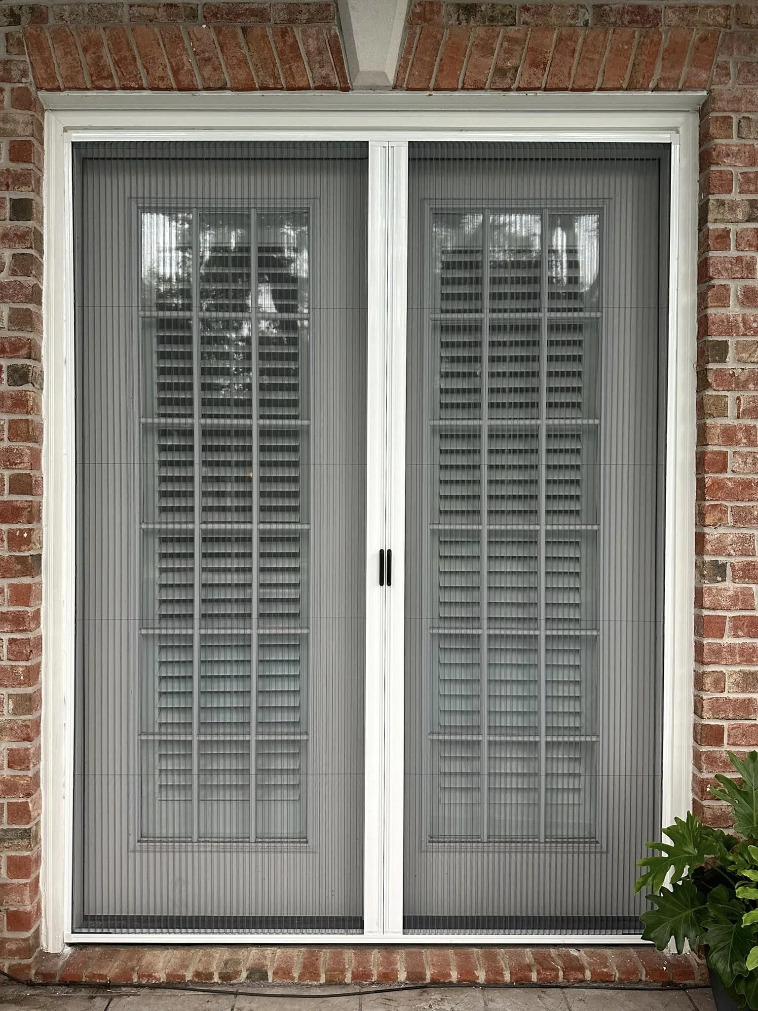 Double-handle pleated screen fitted to a double doorway